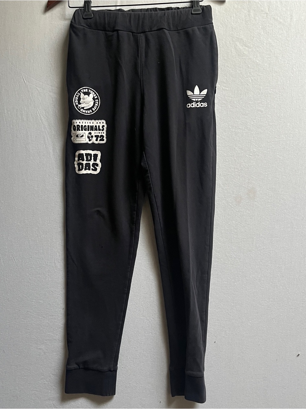 Adidas Black Graphic Logo Jogger Pants Trefoil Sz S